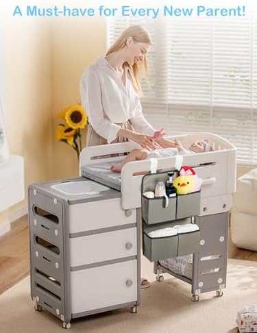 Hanging Diaper Organizer for Crib/Playard/Bassinet/Playpen – Hold 80+ Diapers - Changing Table Diaper Holder - Hanging Diaper Storage Stacker Nursery Caddy Organizer for Newborns (Silver-gray) - Image 6