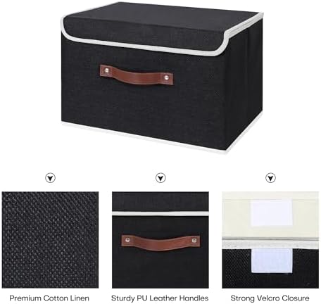 ANMINY Fabric Storage Box Bins with Lids, Black, 15"x10"x10" - Image 3