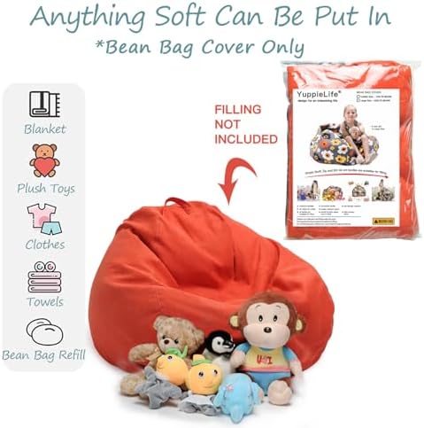 YuppieLife Stuffed Animal Storage Bean Bag Cover, 27" Canvas Toy Organizer - Image 2