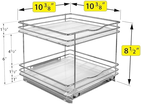 LYNK PROFESSIONAL® Pull Out Spice Organization for Cabinets - 10-3/8 inch Wide – Spice Rack for Inside Cabinets, Slide Out Spice Rack Organizer for cabinet – Pull Out Spice Rack, Sliding 2 Tier Chrome - Image 5