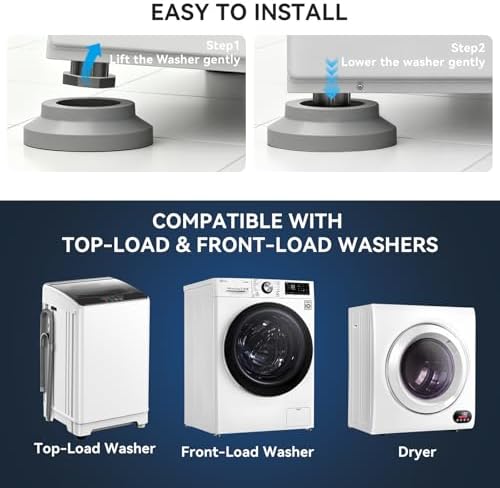 Anti Vibration Pads for Washer with Powerful Sucker,Washing Machine Vibration Absorber,Washer and Dryer Stand,Stops Washer Dryer from Moving Prevents Noise, Washing Machine Stand |Grey,8pcs| - Image 6