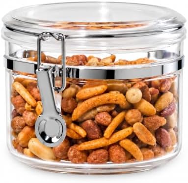 Oggi Clear Plastic Canister with Clamp Lid, 28 oz - Large Airtight Food Storage Container, for Kitchen & Pantry Storage of Bulk, Dry Foods Including Pasta, Flour, Sugar, Coffee, Rice, Tea, Spices by Unknown