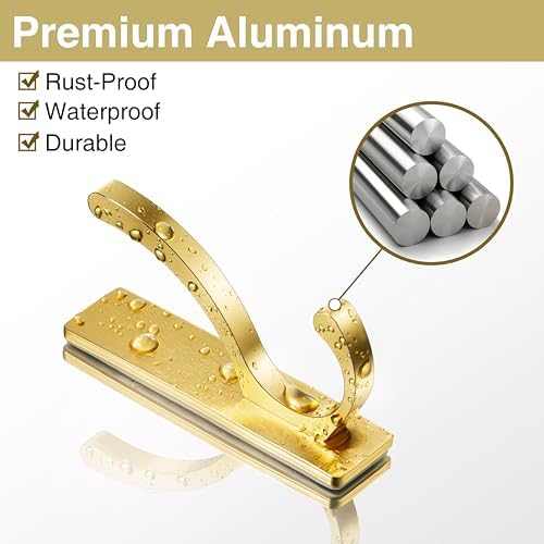 pickpiff Adhesive Wall Hooks for Coat/Towel, Hold 13LB, Gold 4 Pack - Image 5