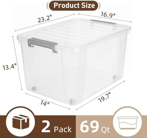 Citylife 2-Pack 69 QT Clear Plastic Storage Bins with Latching Lids - Image 2