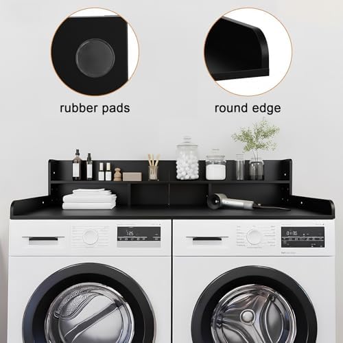 Washer Dryer Countertop with Shelf, 2-Tier Laundry Countertop Over Washer and Dryer, 54" x 27.55" Wooden Table for Folding Clothes for Laundry Room Organization and Storage (Black) - Image 4