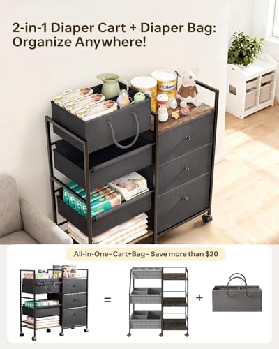 2in1 Baby Diaper Caddy Organizer and Storage Cart with Dividers and Drawers - Image 3