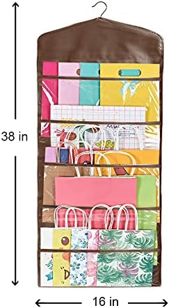 ProPik Hanging Double Sided Gift Bag Storage Organizer with Multiple Front and Back Pockets - Organize Your Gift Wrap, Tissue Paper, and Paper Bags 38 x 16 Inch PVC (Brown) - Image 3