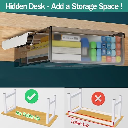 SVNNELP Under Desk Table Drawer Storage Organizer Slide Out, Attachable Hidden Self-Adhesive Under Desk Pencil Tray Drawer for Office/Classroom/Home (Clear Black/M) - Image 4