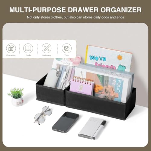 DIMJ Drawer Organizers, Set of 12 Clothes Drawer Organizer, Foldable Closet Drawer Organizer, Dresser Drawer Organizers Dividers for Baby Clothes, Socks, Belt, Tie (Black) - Image 5