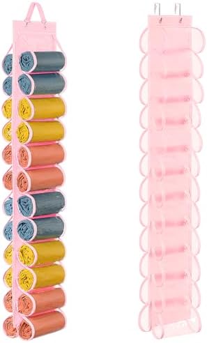 Lirex Hanging Yoga Legging Storage Organizer with 24 Pockets, Foldable Oxford Cloth Hanging Closet Organizer Shirts Jeans Storage Hanger Socks Holder for Family Closet Bedroom, Pink by Lirex