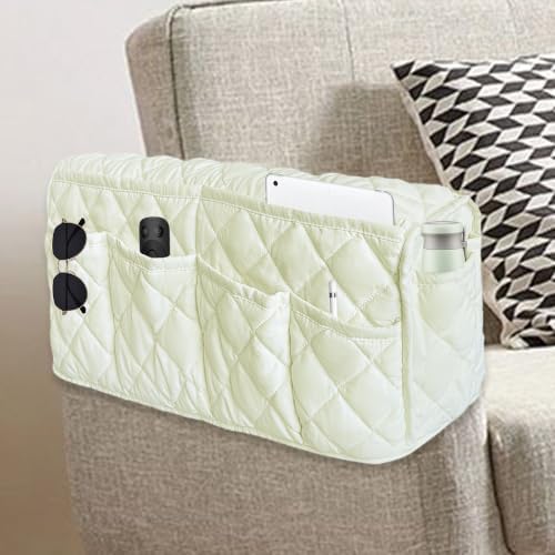 MEHIDFY Armchair Caddy, Waterproof Sofa Armrest Organizer, Non Slip Recliner Organizer, Remote Holder for Recline, Recliner Caddy with 14 Pockets Storage for TV Remote, Phone, Magazine (White) by MEHIDFY-HOMEKITCHEN