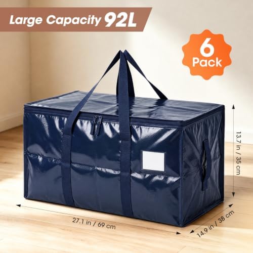 6Pcs Heavy Duty Extra Large Moving Bags Storage Totes Fold Flat Deeplyblue - Image 6