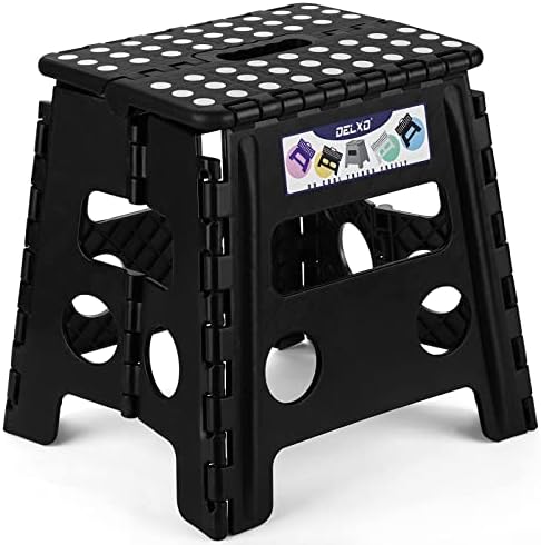 Delxo Folding Step Stool 13 Inch,300 Lbs Step Stool for Adults Black by Delxo