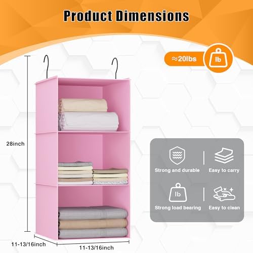 Hanging Closet Organizer 3-Shelf, Oxford Fabric Wardrobe Storage, Pink - Image 3