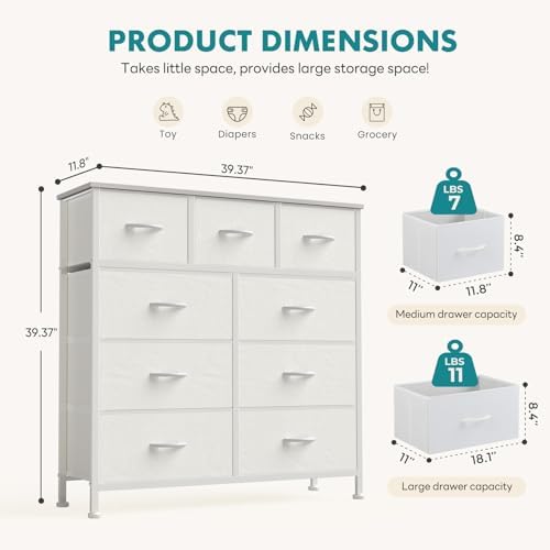 OLIXIS 9 Drawer Dresser for Bedroom, Closet Organizers and Storage, White - Image 3