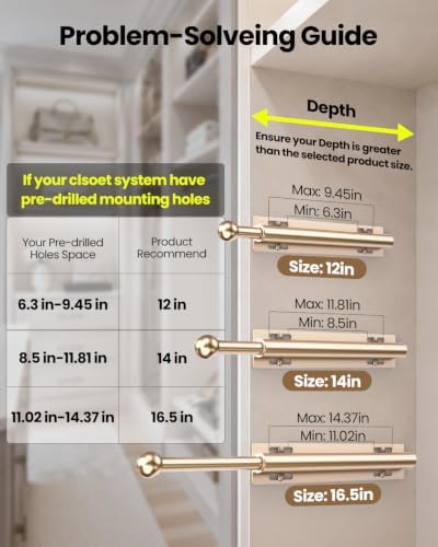 Supforce 12" Valet Rod for Closet Pull Out, 2-Pack, Matte Gold - Image 3