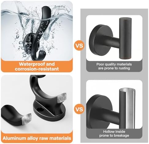 Coat Hooks Heavy Duty - Easy to Install Metal Towel Hooks Screw-in Wall Hooks for Hanging Hat, Towel, Key, Robe, Scarf, Bag, Cap (4 PCS Black) - Image 5