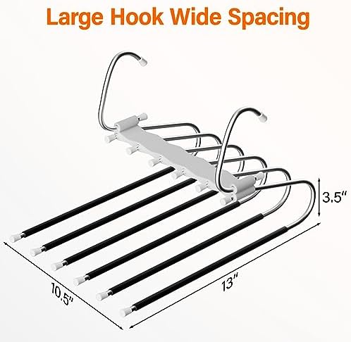 Upgraded Collapsible Pants Hangers Space Saving, 6 Layers Clothes Rack, Stainless Steel Multifunctional Closet Organizer, Non Slip Metal Hangers for Pants Jeans Skirts Trousers (2 Pack) - Image 4