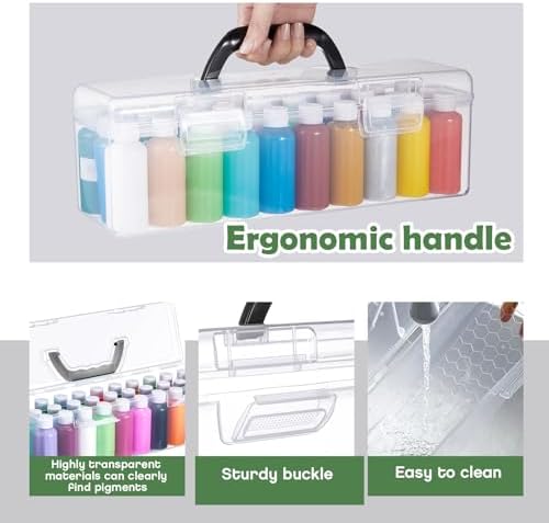 Threehoney 3 Pcs Acrylic Paint Storage Box with Handle, 90 Bottles, Black - Image 3
