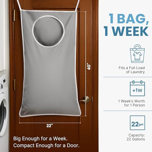 Hanging Laundry Hamper Bag XL 40x22", Space Saving over the Door Storage Bags, Behind the Door Hampers for Dirty Clothes & Wall Mounted Basket for Bathroom - Image 2