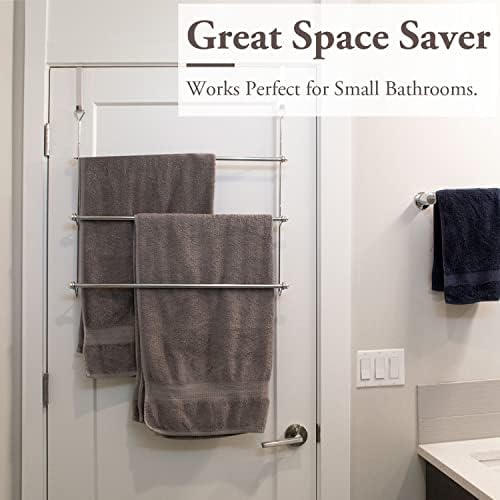 MyGift 3 Tier Over Door Towel Rack, Chrome Bathroom Towel Holder - Image 2