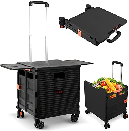Foldable Utility Cart Collapsible Portable Crate Rolling Carts with Wheels Tote Basket with Magnetic Lid Telescopic Cover Wear-Resistant 360°Rotate Wheel Noiseless for Shopping Storage Office Use by SELORSS