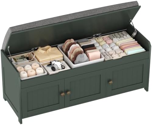 HOMEFORT 41.3" Shoe Bench with Lift Top Storage, Entryway Bench with Cushioned Seat, Wooden End of Bed Bench, Shoe Cabinet Bench with Hidden Storage Space, for Bedroom, Hallway,Green by HOMEFORT