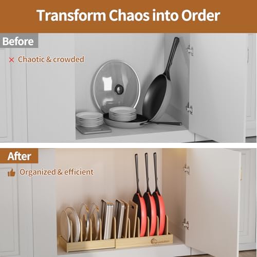 Housolution 2 Pack Bamboo Pot and Pan Lid Organizer Holder Storage Rack - Image 5