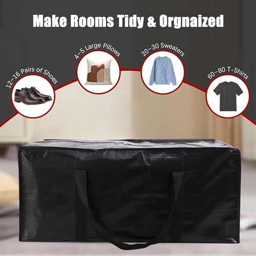 PANDA JOYS Extra Large Moving Bags with Zippers & Carrying Handles, Heavy-Duty Storage Tote for Space Saving Moving Storage, Fold Flat, Alternative to Box and Bin - 8 Pack, Black - Image 4