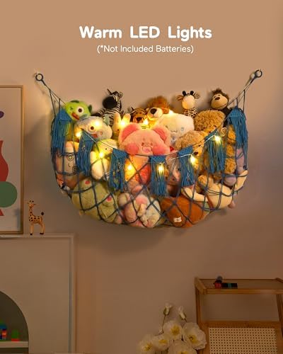 Boho Stuffed Animal Hammock, Corner or Falt Wall Hanging, Blue, L - Image 3