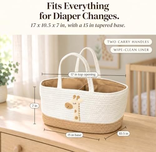 Baby Diaper Caddy Organizer - Giraffe Safari Nursery Storage Rope Basket - Image 2