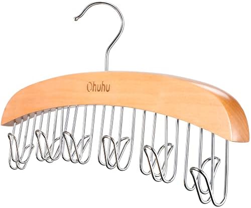 Ohuhu Belt Hanger 12 Hooks Wooden 360° Rotating Closet Organizer - Image 4