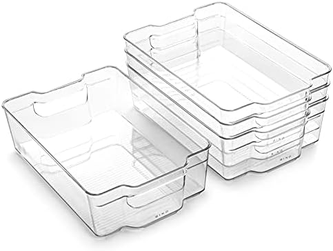 BINO | Stackable Storage Bins, Large - 4 Pack | The Stacker Collection | Clear Plastic Storage Bins | Organization and Storage Containers for Pantry & Fridge | Multi-Use Organizer Bins | BPA-Free by BINO