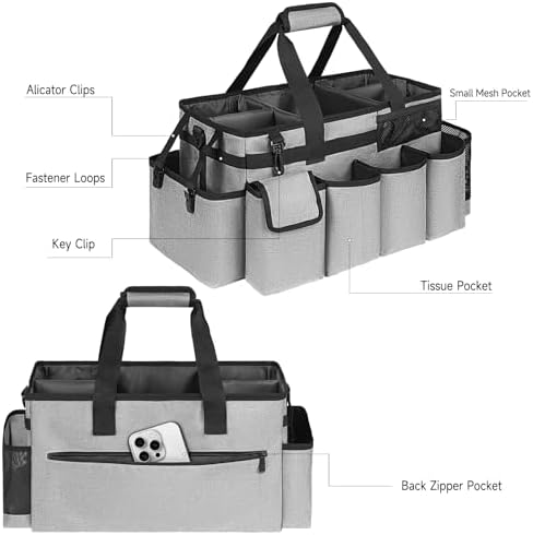 Cleaning Caddy Bag,Extra Large Cleaning Supplies Organizer with Handle for Housekeepers,Gray - Image 3