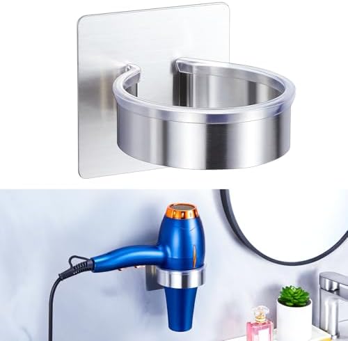 Hair Dryer Holder Wall Mount, Blow Dryer Holder Wall, Adhesive Hair Dryer Hanger, Blow Dryer Organizer, Hair Tools Organizer for Bathroom Salon Barber Shop Hotel (Silver) by WelcometotheYAYINLI