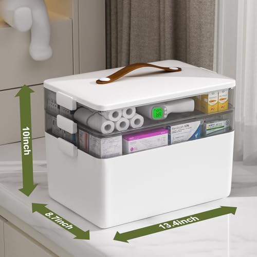 JOYBOS 3-Tier Medicine Storage Box Cabinet, Empty First Aid Kit Portable Medical Supply Organizer with Leather Handle for Home 3-Tier Medicine Storage Box - Image 2