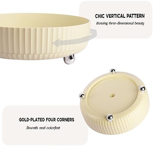 360 Rotating Makeup Perfume Organizer Skincare Tray, Small Beige - Image 3