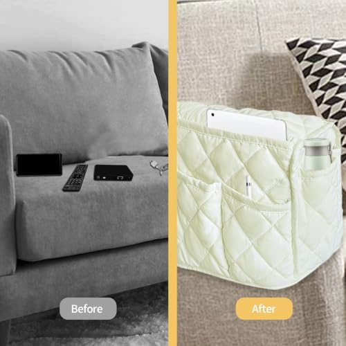 MEHIDFY Armchair Caddy, Waterproof Sofa Armrest Organizer, Non Slip Recliner Organizer, Remote Holder for Recline, Recliner Caddy with 14 Pockets Storage for TV Remote, Phone, Magazine (White) - Image 4
