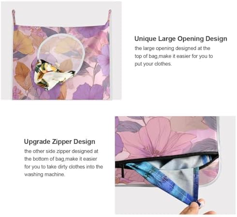 Hanging Laundry Hamper Bag Over the Door Laundry Hamper Wall Hamper Large Dirty Clothes Hamper with Stainless Steel Hooks 29.5X20inch 1PCs Purple Floral Spring - Image 5