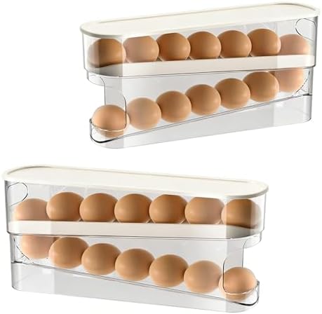 2pcs Auto Rolling Egg Holder for Fridge, Egg Dispenser/Organizer/Storage/Container with Lid for Refrigerator, Sturdy and Durable Space-Saving Egg Tray for 12 Large Eggs by SipobuyUS