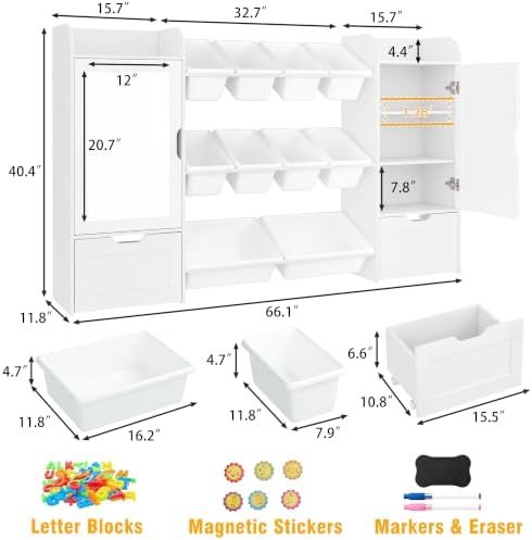 66" W Toy Organizer with 10 Toy Bins, Wooden Kids Bookshelf and Toy Storage - Image 2