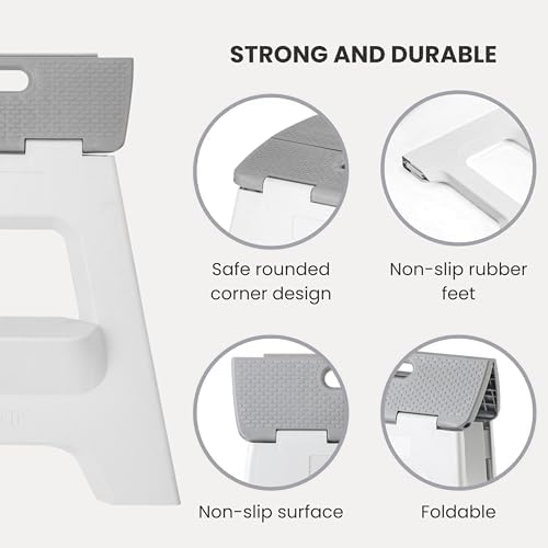 Vigar Compact Folding Step Stool, Gray, 16 Inch 2 Step Foldable - Image 5