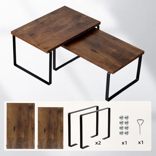 2 Pack Expandable Cabinet Shelf, Wood & Metal (Brown) - Image 6