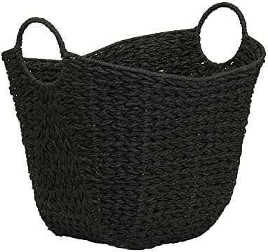 Household Essentials Handwoven Paper Rope Storage Basket with Metal Frame and Handles, Black by HouseholdEssentials