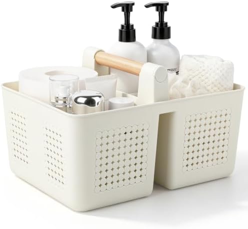Portable Shower Caddy Basket Plastic Caddy Organizer with Handle Beige by JiatuA