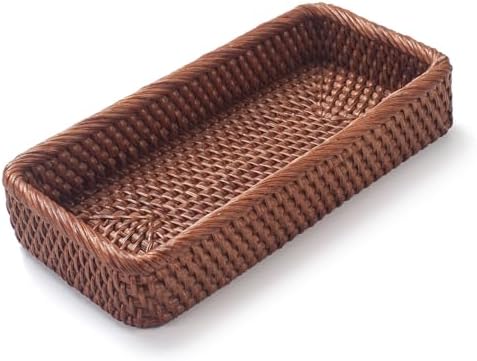 Rattan Bathroom Vanity Trays Toilet Tank Baskets Long Narrow Hand Towel Storage Basket for Storage, Decorative (Honey Brown 10.2 x 4.9 x 1.6 inch) - Image 3