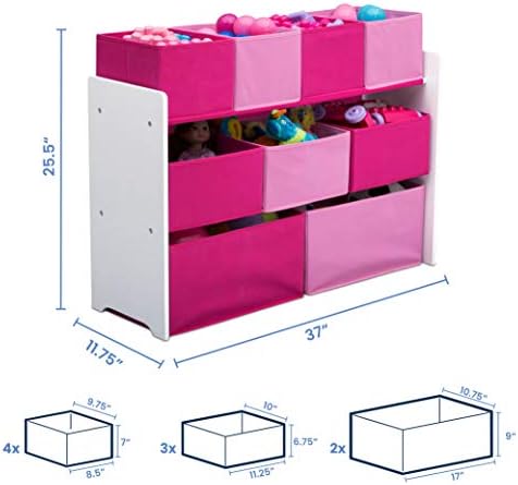 Delta Children Deluxe Multi-Bin Toy Organizer with Storage Bins, White/Pink Bins - Image 5