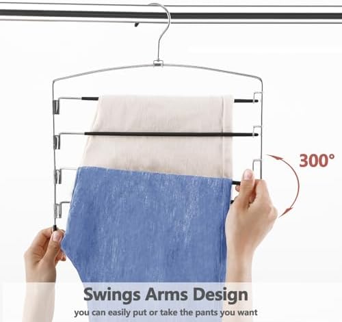 FeeraHozer Pants Hangers Non Slip 3 Pack Space Saving Hangers Multi-Layer Swing Arm Pants Hanger Stainless Steel Space Saver Hanger Closet Storage Organizer for Jeans Trouser Slacks Clothes (Black) - Image 5