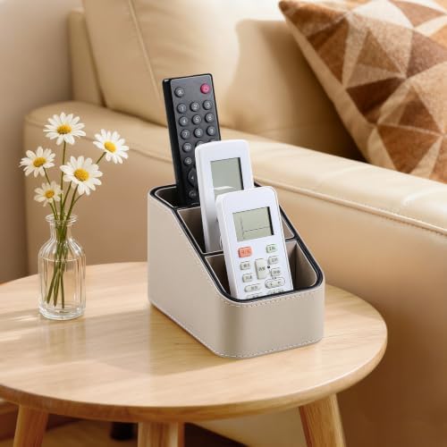 Remote Control Holder, Small Desk Organizer TV Remote Caddy, Beige - Image 3
