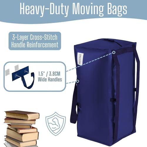 VENO 12 Pack Moving Bags w/Backpack Straps, Heavy Duty, Moving Boxes Alternative, Packing Supplies, Large Storage Totes for Dorm Room Essentials with Zipper for Clothes (Blue, 12 Pack) - Image 3